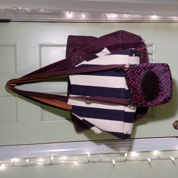 Women's MMS nautical canvas duffle gym bag travel vacation shoulder striped - Picture 13 of 14